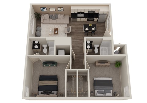 Floor plan for 2 beds, 2 baths, 828 sqft